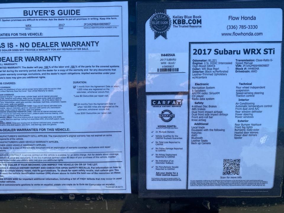 Used 2017 Subaru WRX STI Sedan